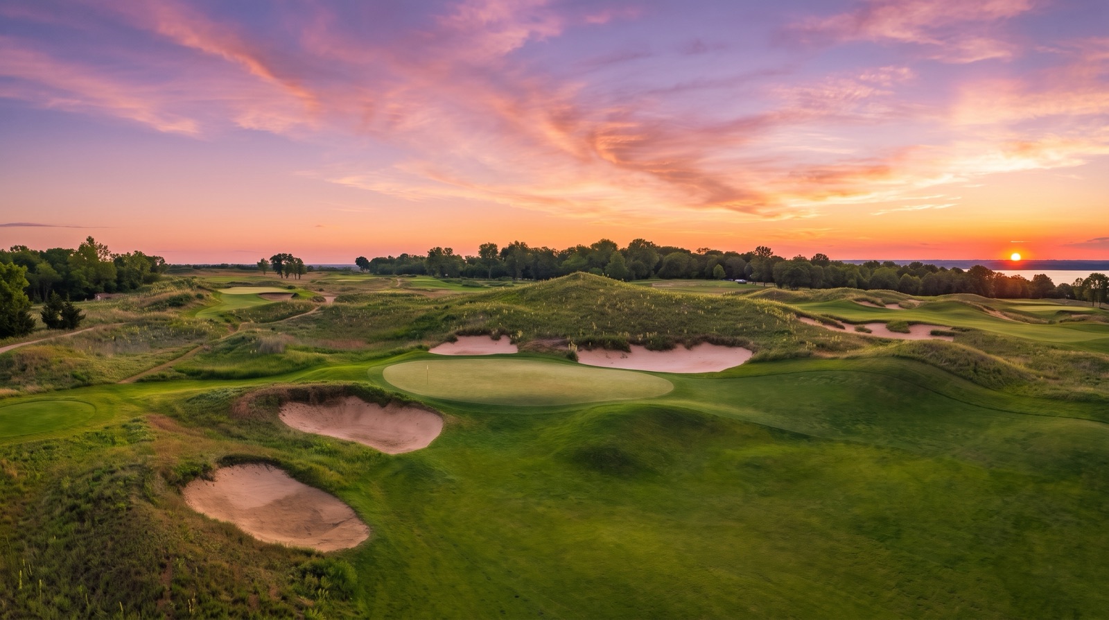 Golf course at sunset