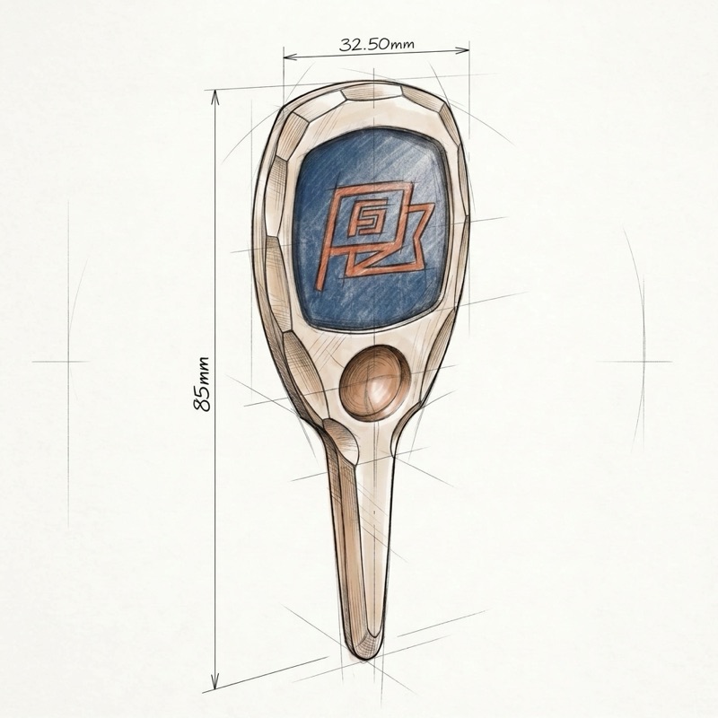 Design sketch of a custom-shaped divot tool with dimensions